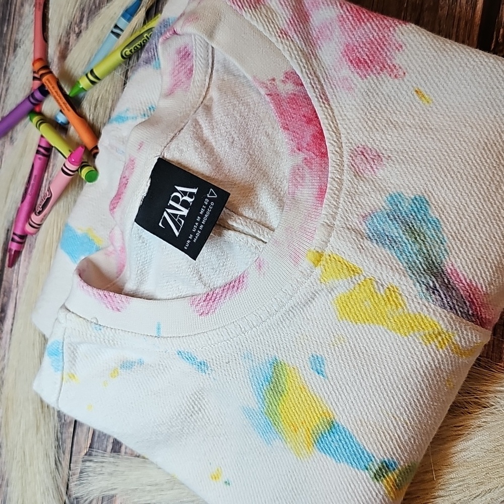 ZARA BURLAP TIE DYE SHORT SLEEVE PULLOVER SHIRT